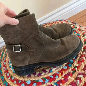 La  CANADIENNE army green suede leather buckle moto boots